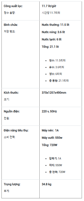 Máy lọc nước nóng lạnh Coway Core CHP-671R – Tủ đứng