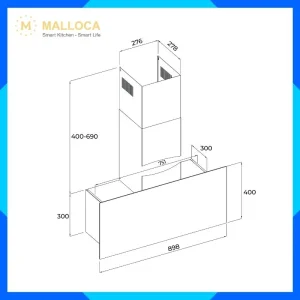 Máy hút mùi áp tường dạng chữ T 90 cm MH900VTC 8 Máy hút mùi áp tường dạng chữ T 90 cm MH900VTC