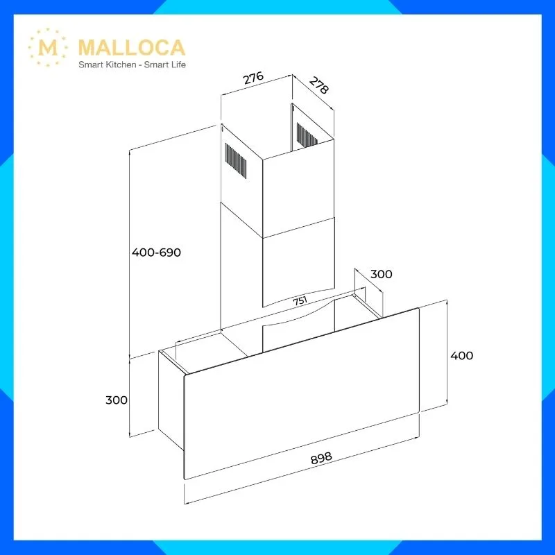 Máy hút mùi áp tường dạng chữ T 90 cm MH900VTC 2 Máy hút mùi áp tường dạng chữ T 90 cm MH900VTC