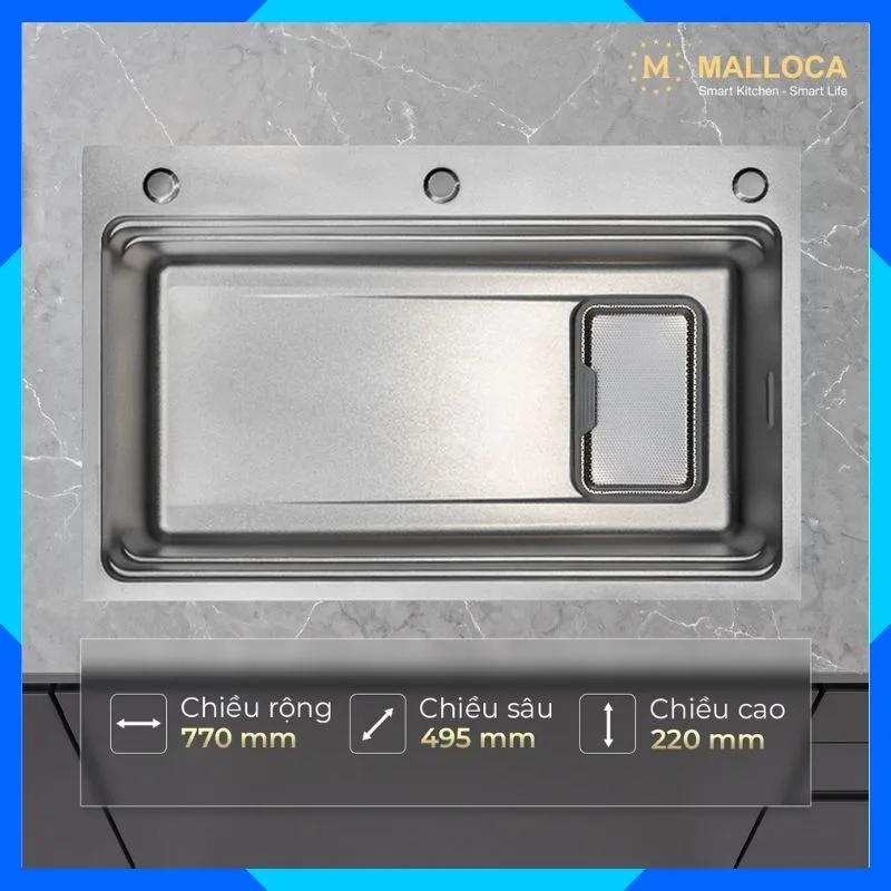 Chậu rửa chén 1 hố Inox 304 hạn chế trầy MS7750SI 4 Chậu rửa chén 1 hố Inox 304 hạn chế trầy MS7750SI