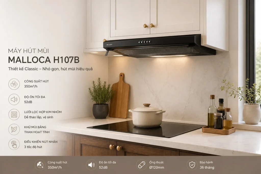 Cổ điển nhưng không lỗi thời với máy Hút Mùi Malloca H107B 8 Căn bếp sang trọng với máy hut mùi Malloca H107B cổ điển nhưng không kém phần đẳng cấp sang trọng