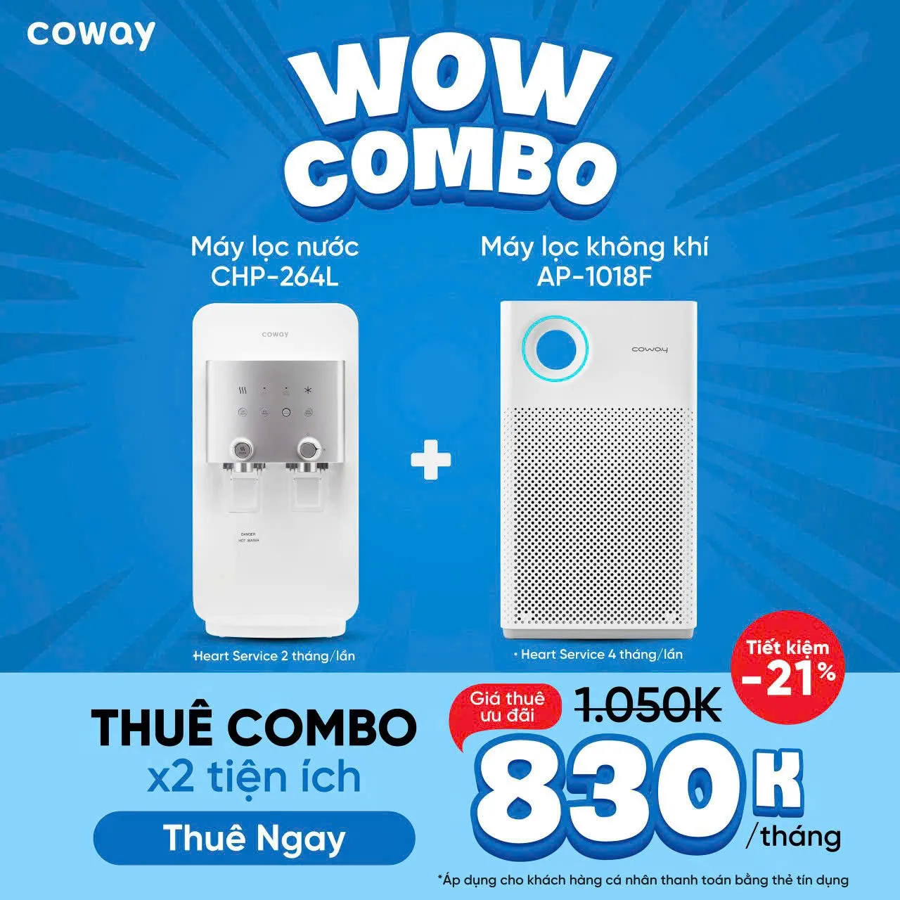 Thuê Combo Coway CHP-264L AP-1018F-Giải Pháp Nước Sạch Và Không Khí Sạch Cho Gia Đình 1 Thuê Combo Máy Lọc Nước CHP-264L Và Máy Lọc Không Khí AP-1018F Coway