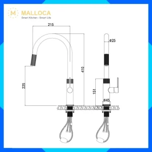Vòi rửa chén nóng lạnh K1090BS Malloca